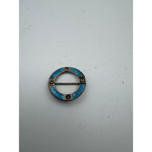 Vintage Sterling Blue Guilloche Round Pin - Picture 8 of 11